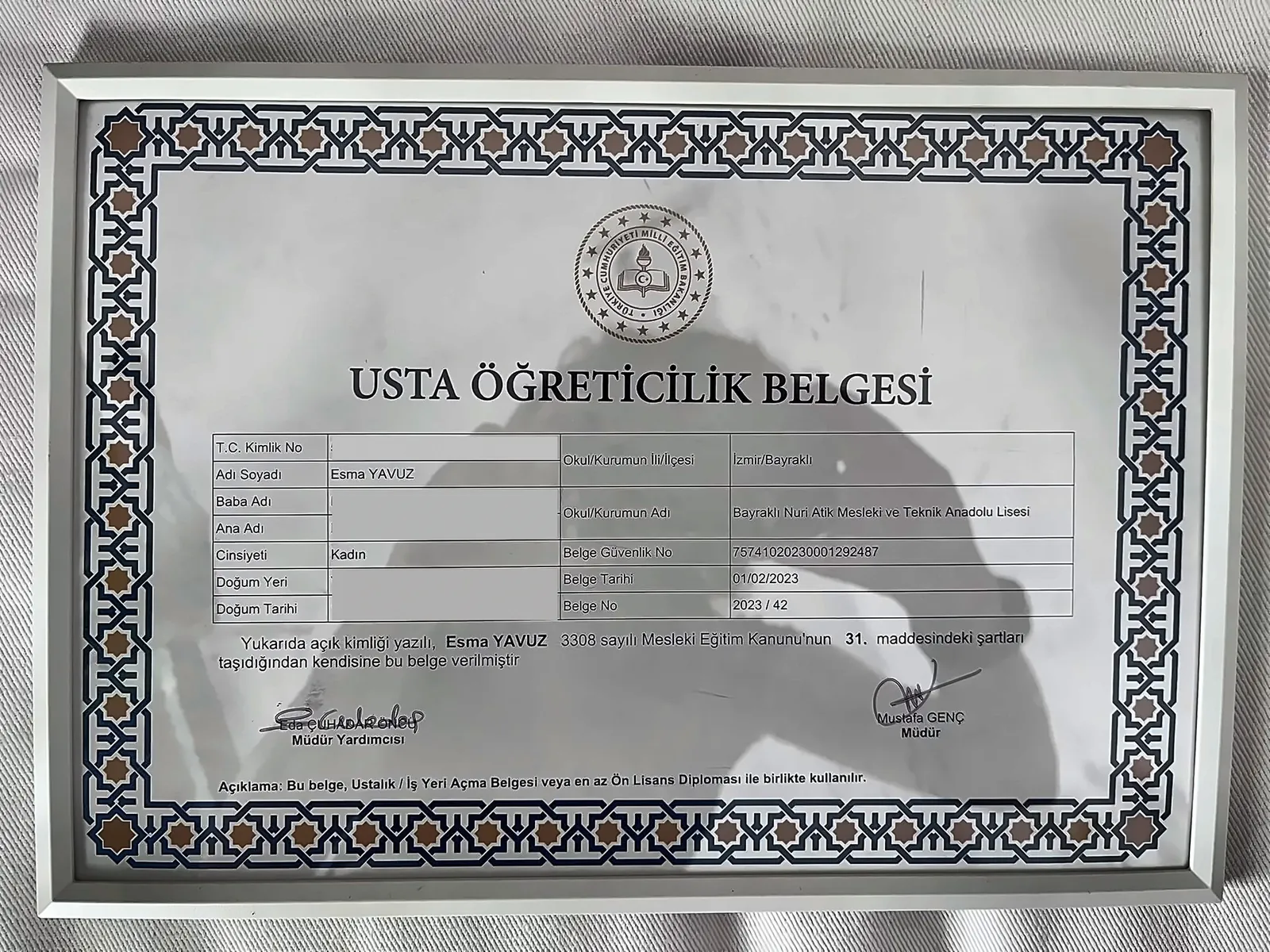 Usta Öğreticilik Belgesi